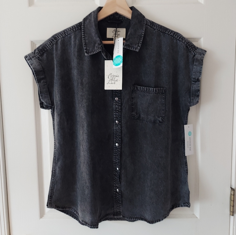 NWT Cosmic Blue Love Stitch Fix Ava Button Down Top Blouse Size Small